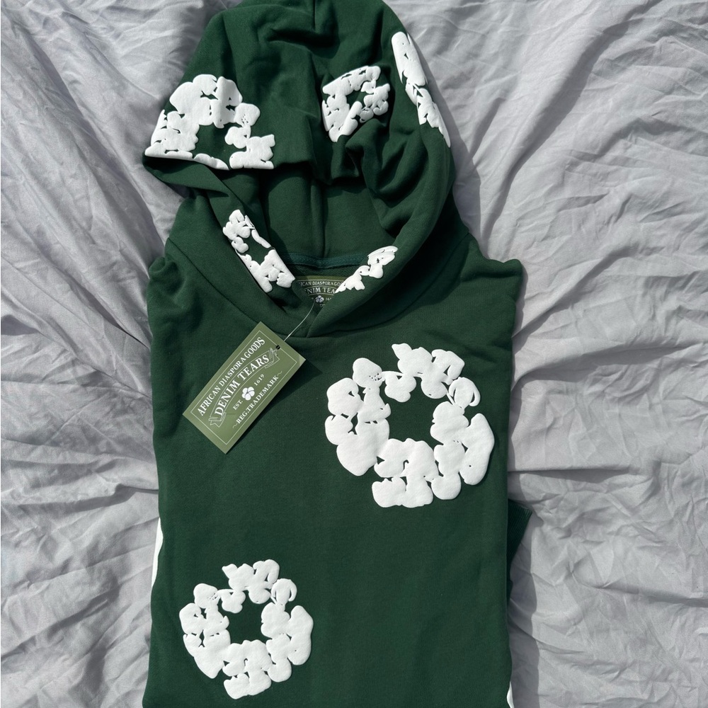 Green Hoodie with White Floral Design